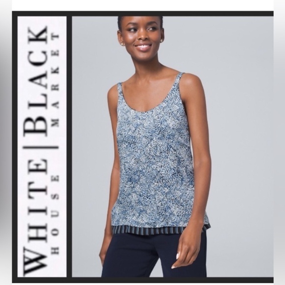 White House Black Market Navy and White Camisole. SIZE L